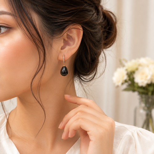 Black Teardrop Drop Earrings