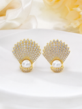 Elegant Gold Leaf Pearl Earrings