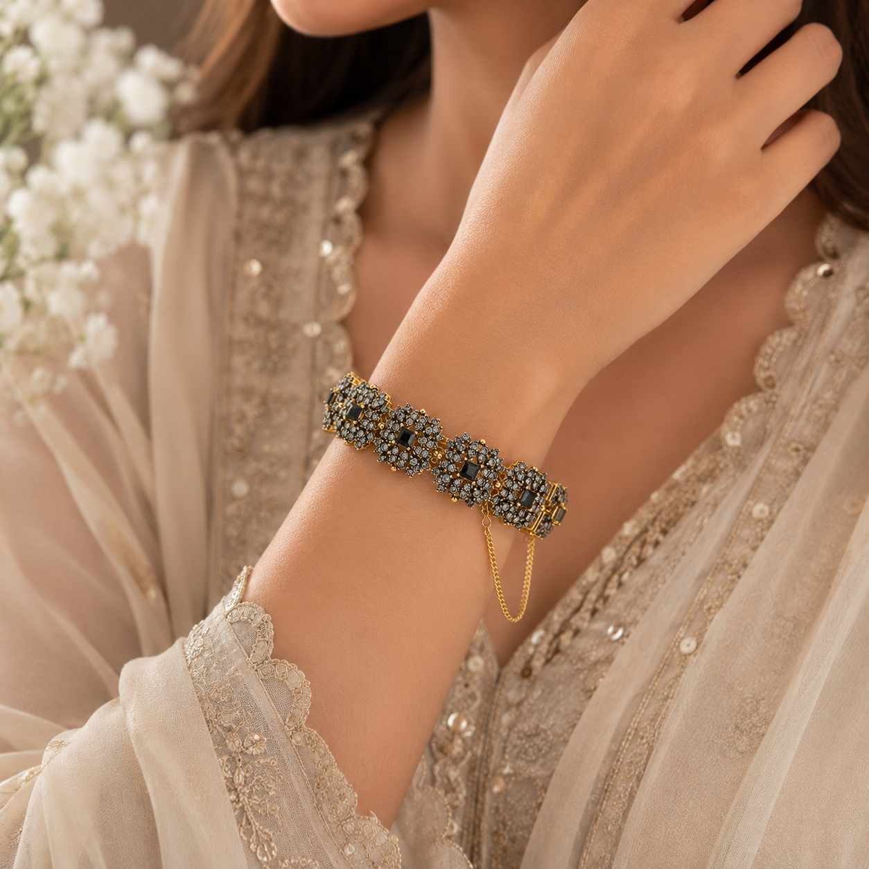 Vintage Floral Crystal Bracelet