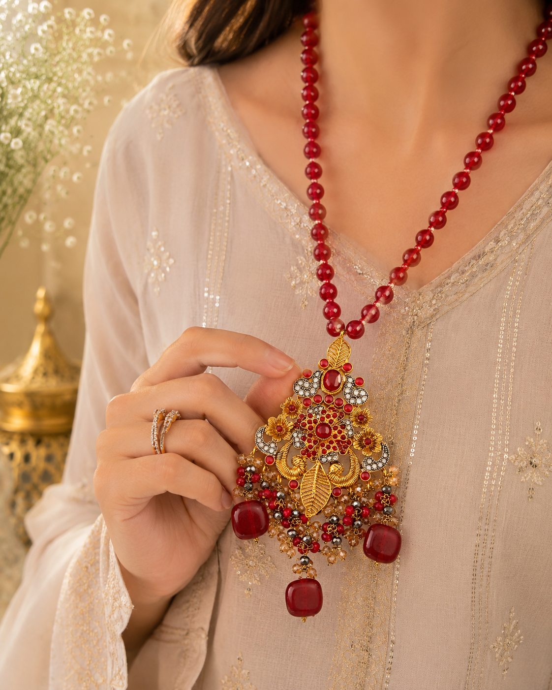 Royal Ruby Statement Mala Necklace