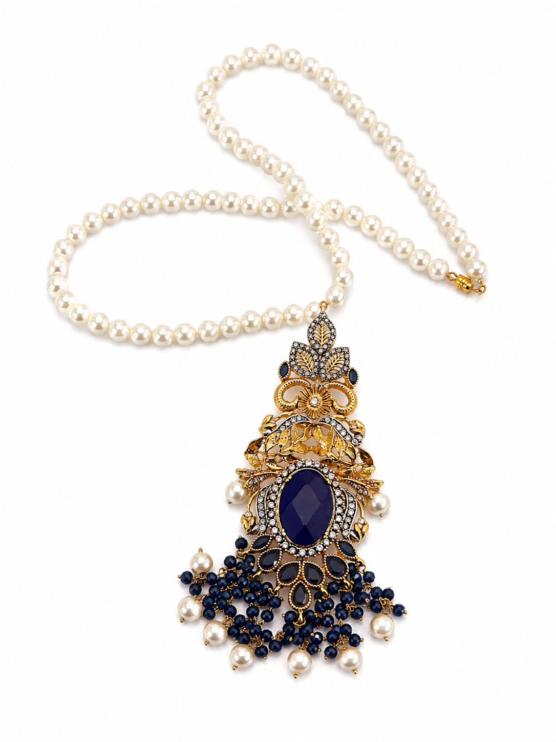 Royal Sapphire Pearl Mala Necklace