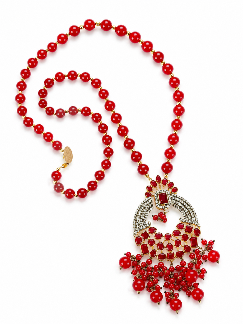 Elegant Red Beaded Pendant Mala