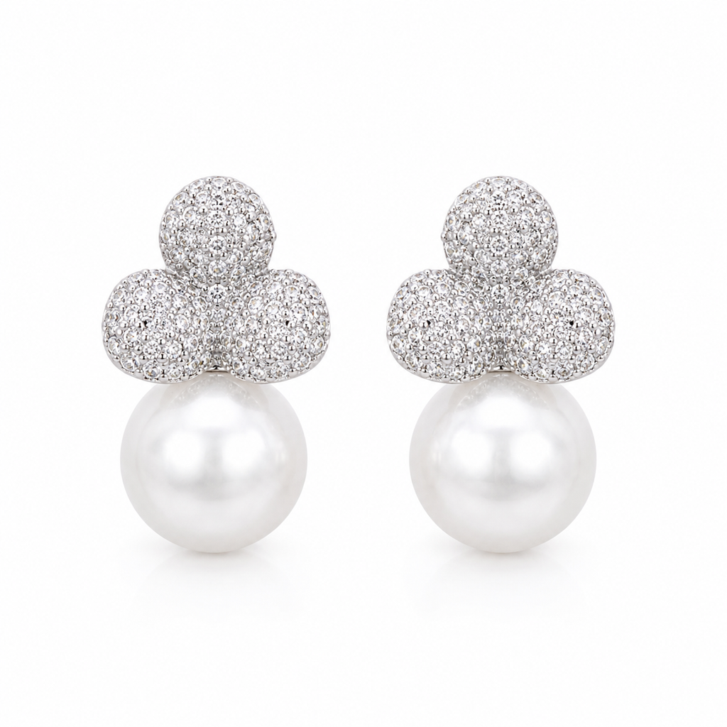 Clover Pearl Stud Earrings