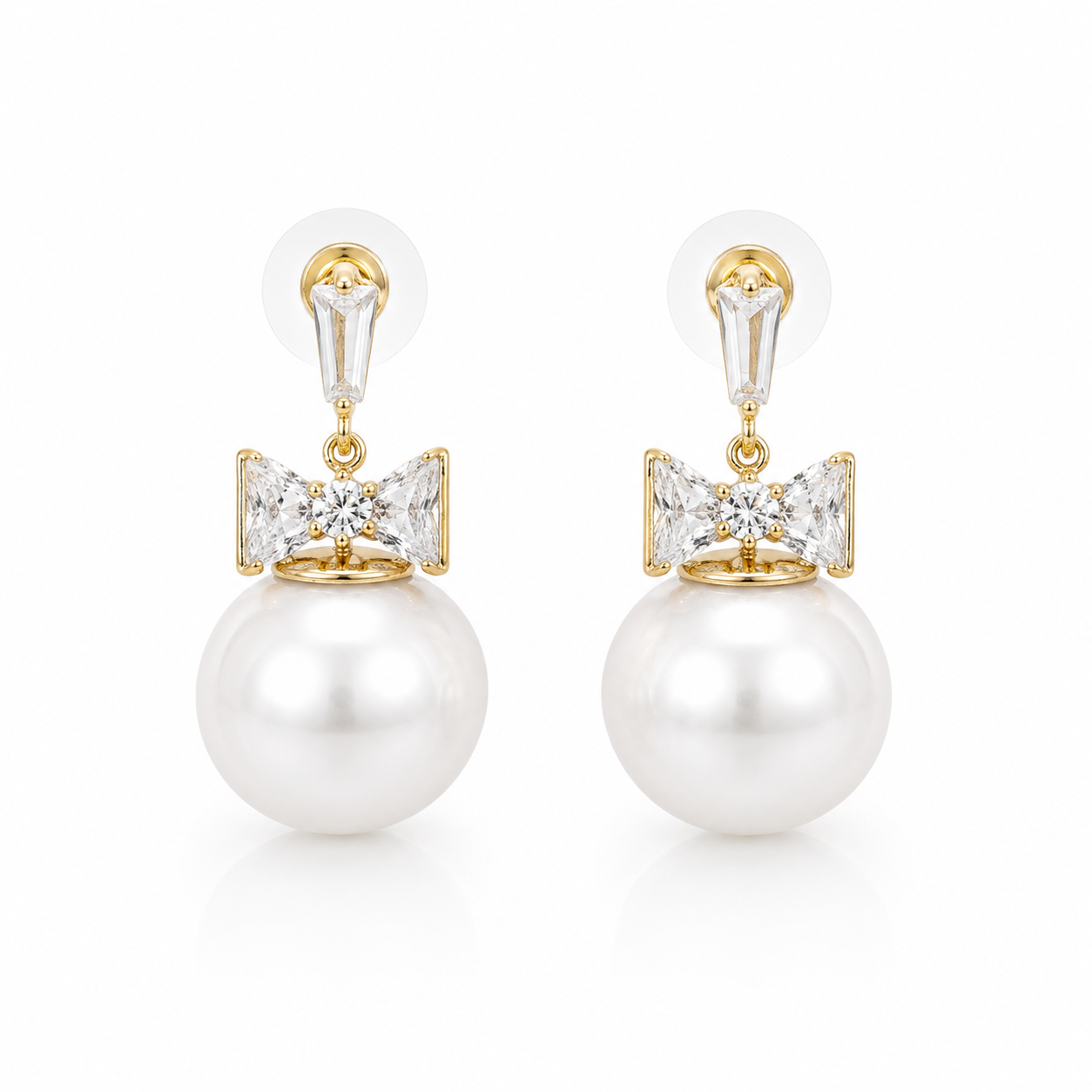 Crystal Bow Pearl Drop Earrings