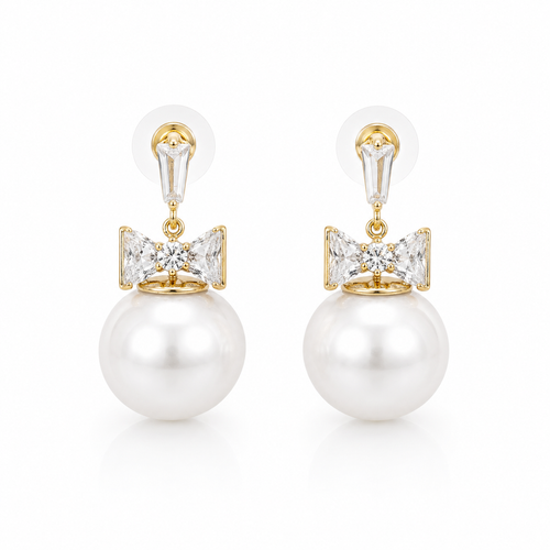 Crystal Bow Pearl Drop Earrings