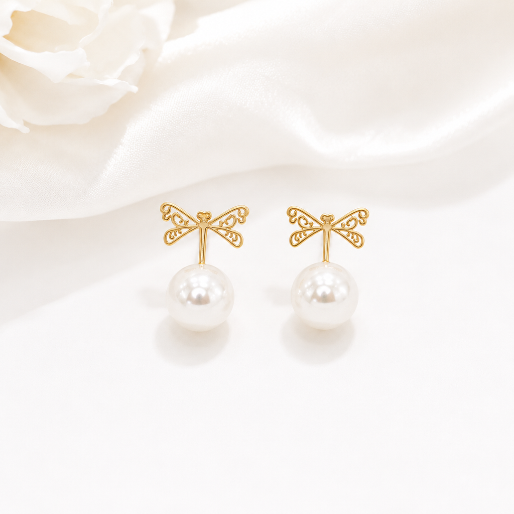 Dragonfly Pearl Stud