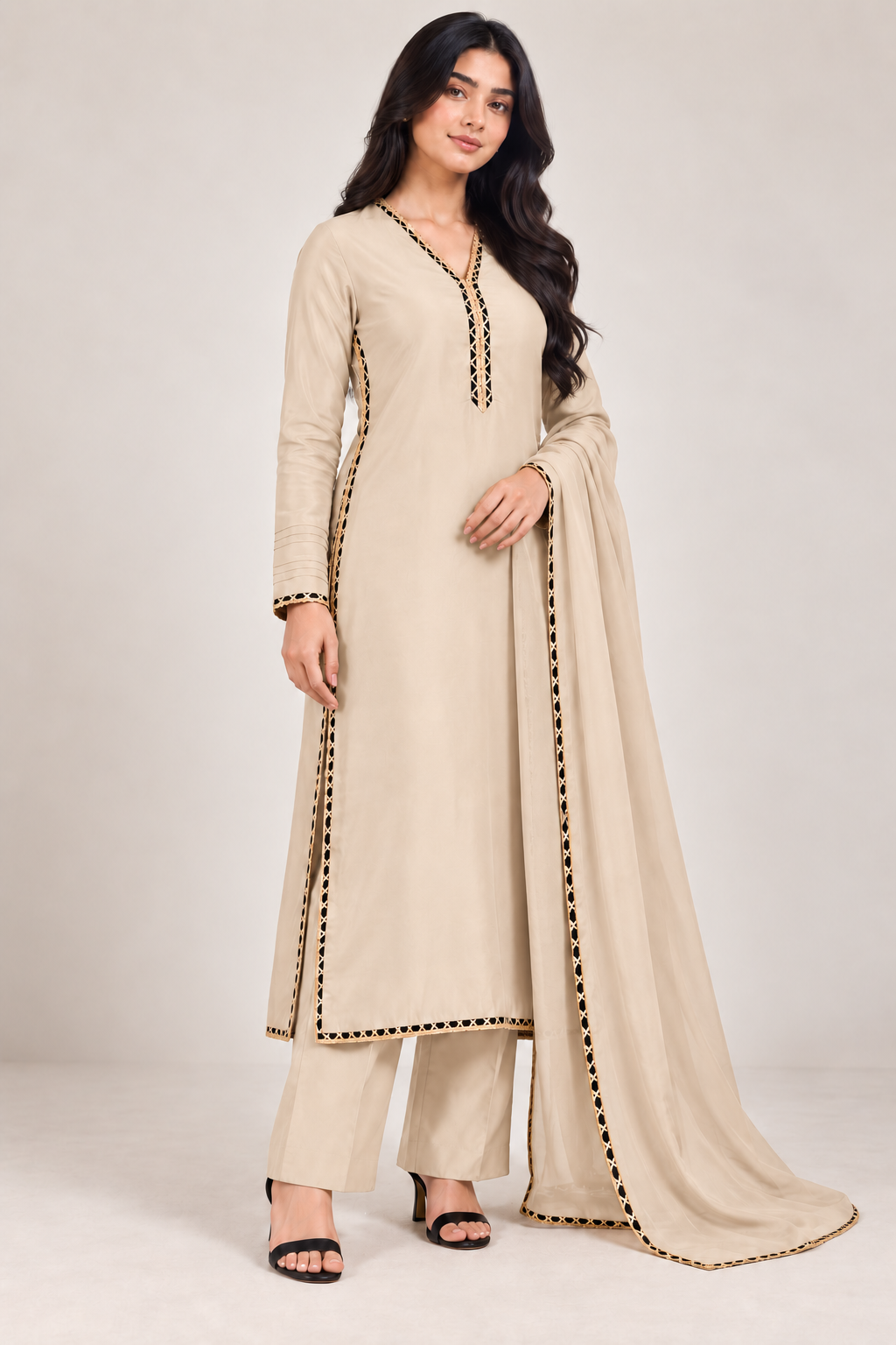 Beige Elegance – Custom Chatta Patti Lace Outfit