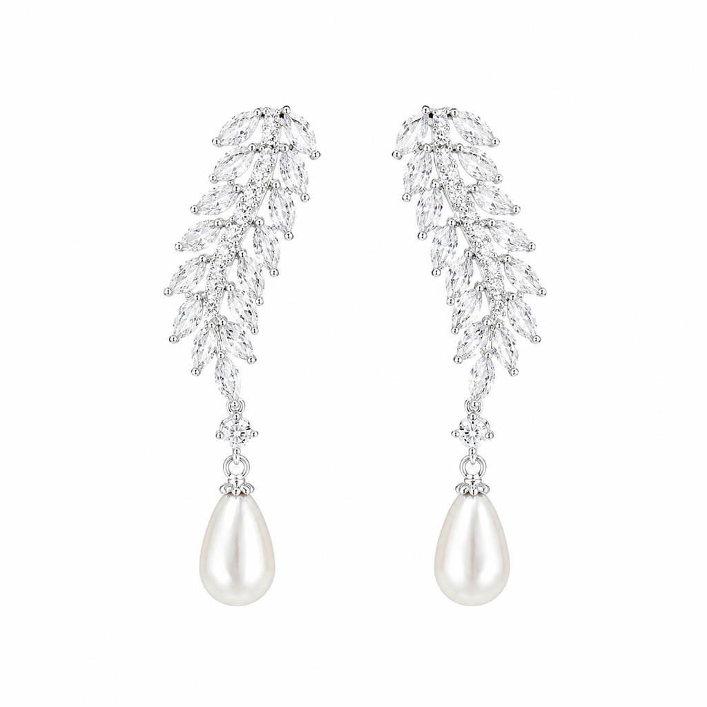 Elegant Leaf Pearl Drop Earrings