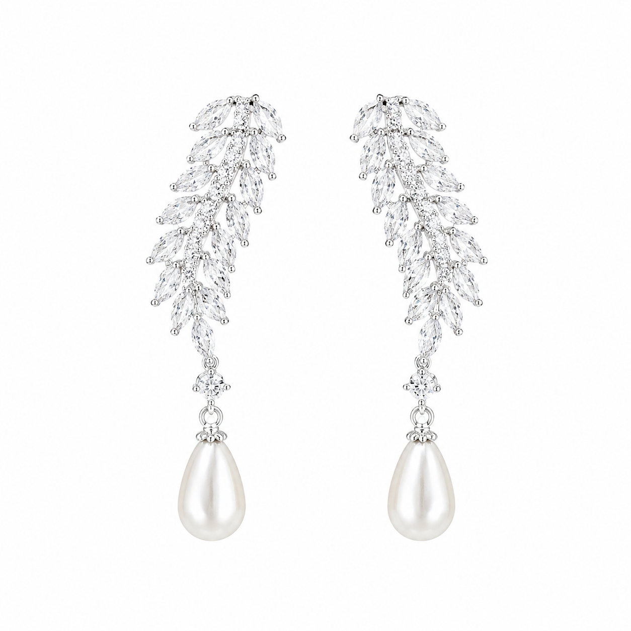 Elegant Leaf Pearl Drop Earrings