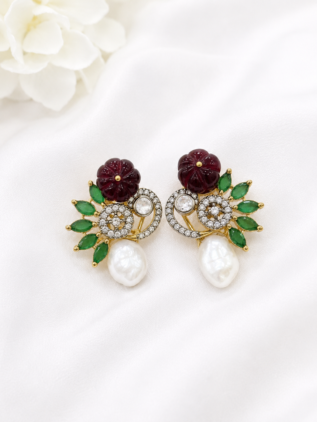 Floral Pearl Statement Earrings