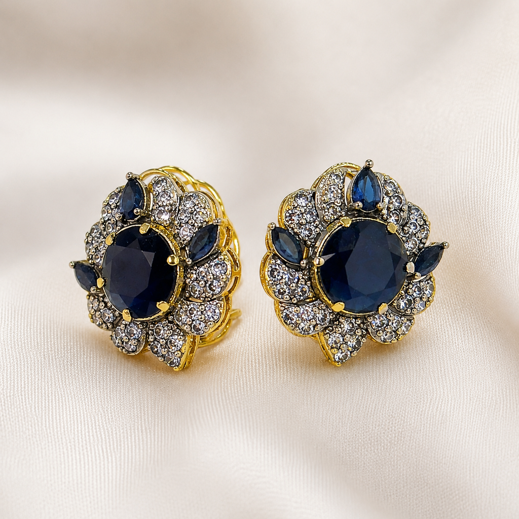 Royal Sapphire Floral Stud Earrings
