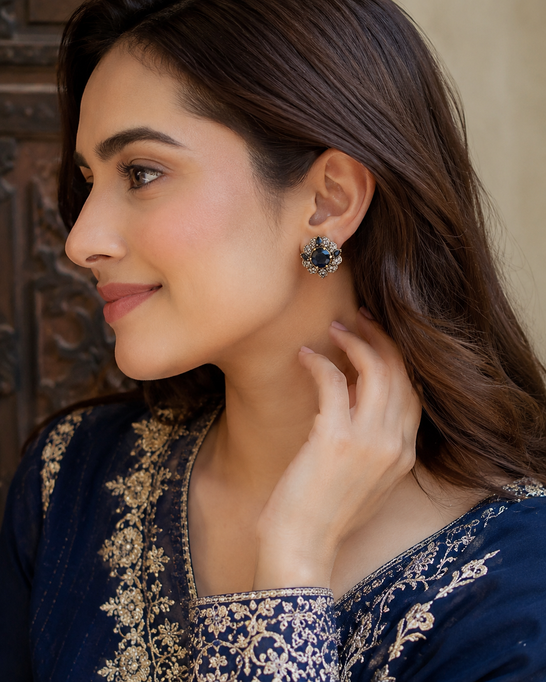 Royal Sapphire Floral Stud Earrings