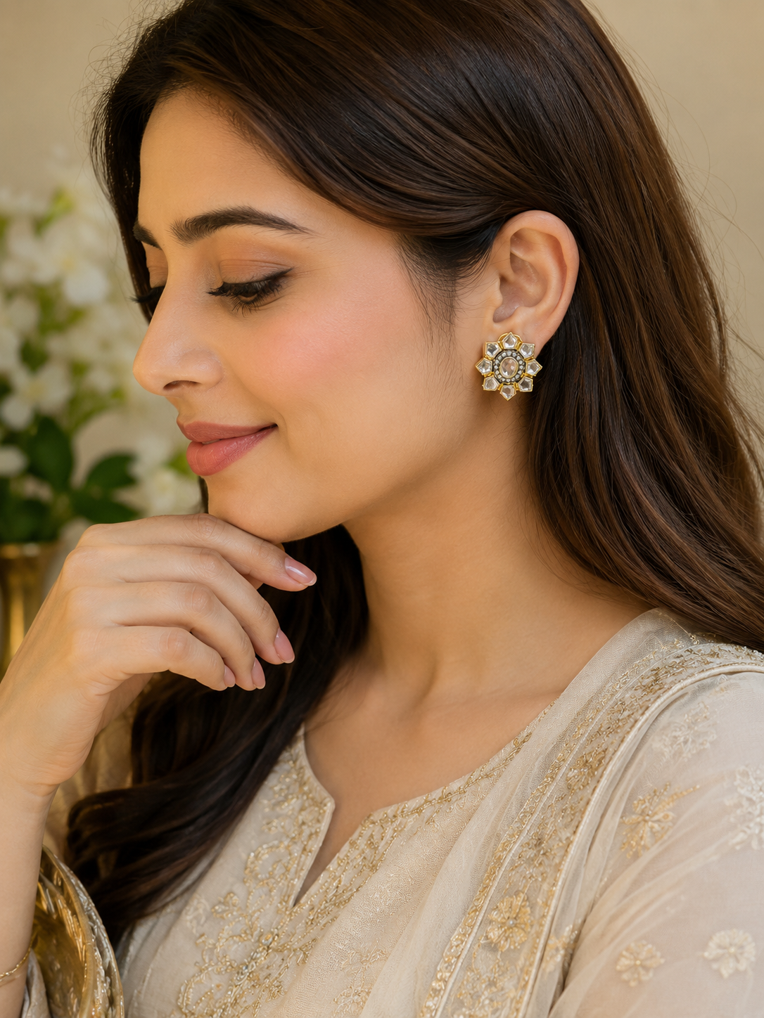 Kundan Floral Studs