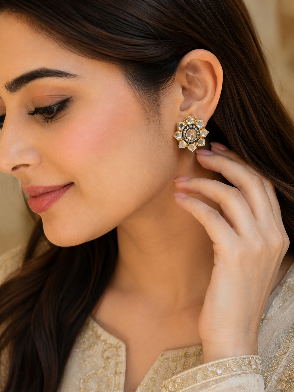 Kundan Floral Studs