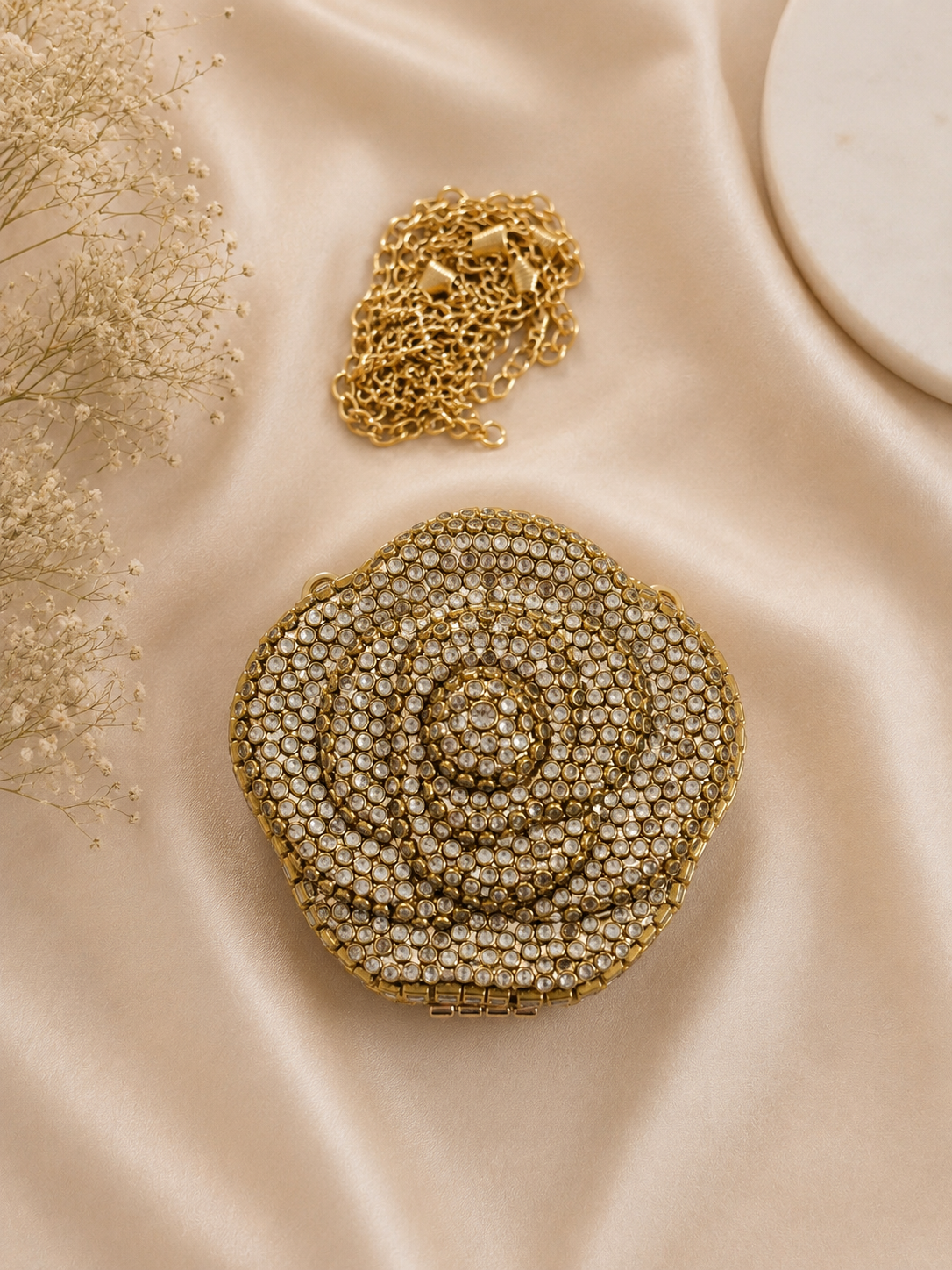Champagne Crystal Kundan Butterfly Clutch