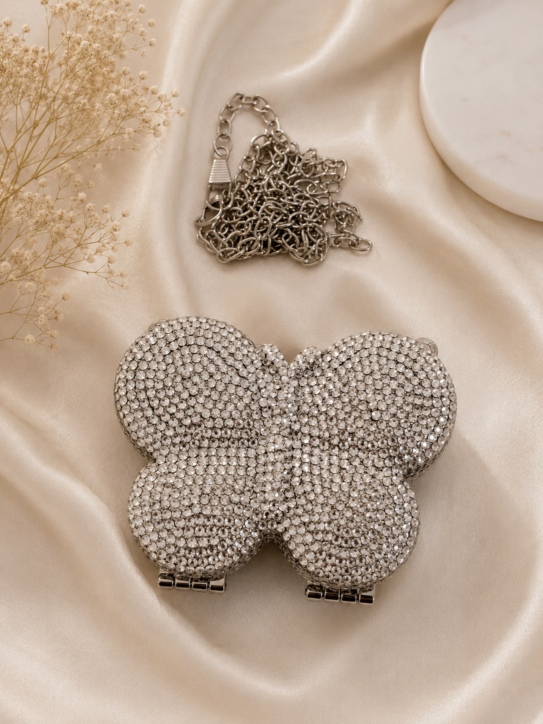 Silver Butterfly Crystal Clutch