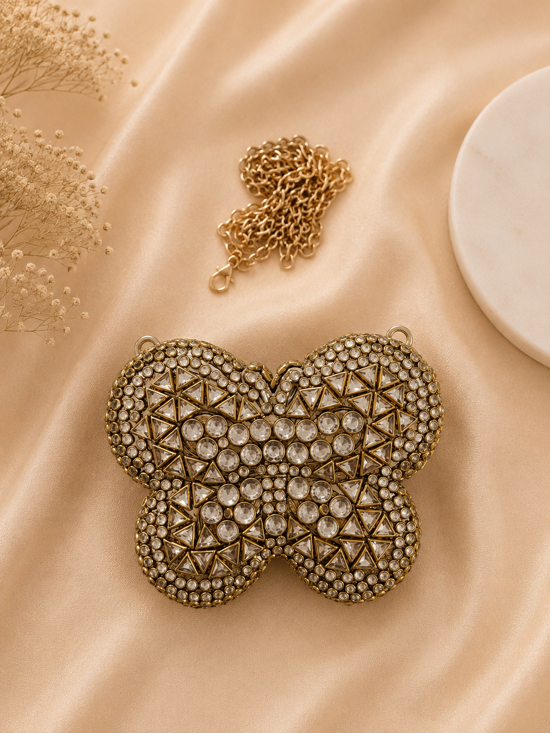 Golden Butterfly Kundan Clutch