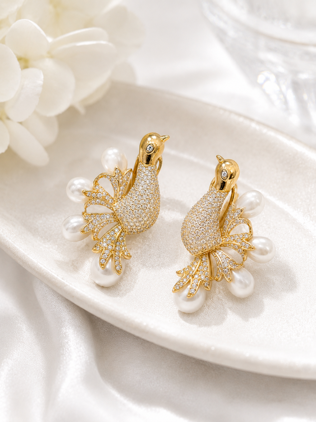 Luxury Peacock Crystal Pearl Earrings