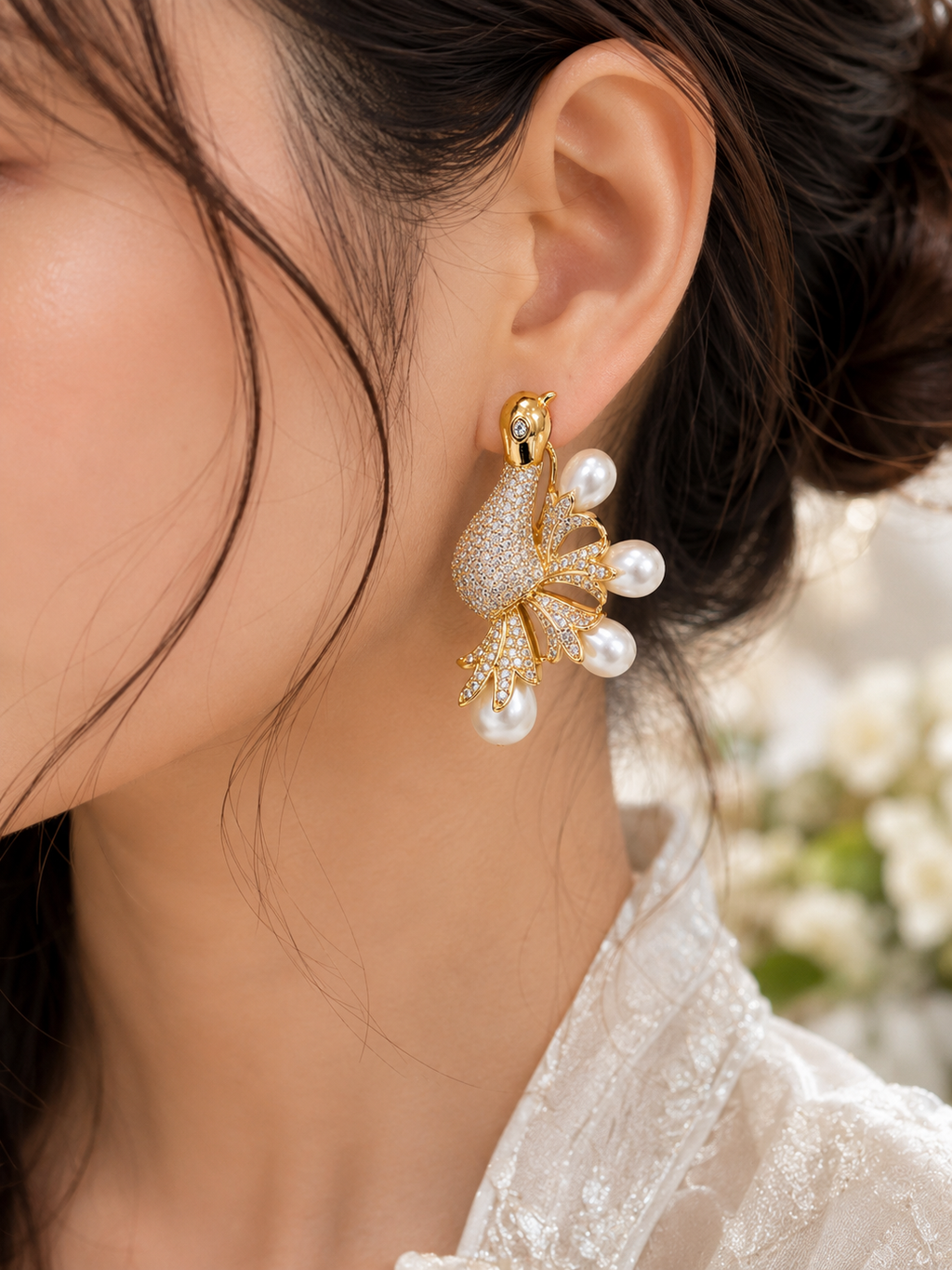 Luxury Peacock Crystal Pearl Earrings