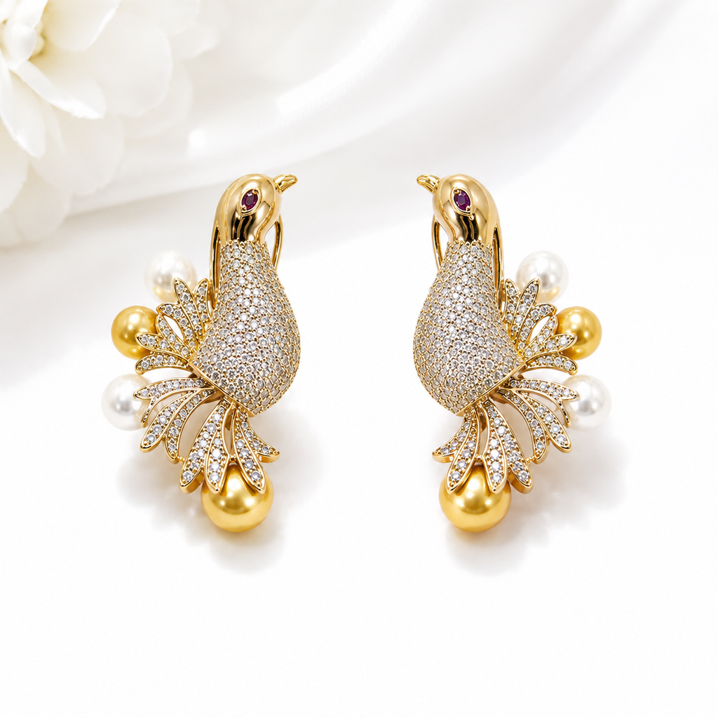 Luxury Peacock Crystal Pearl Earrings
