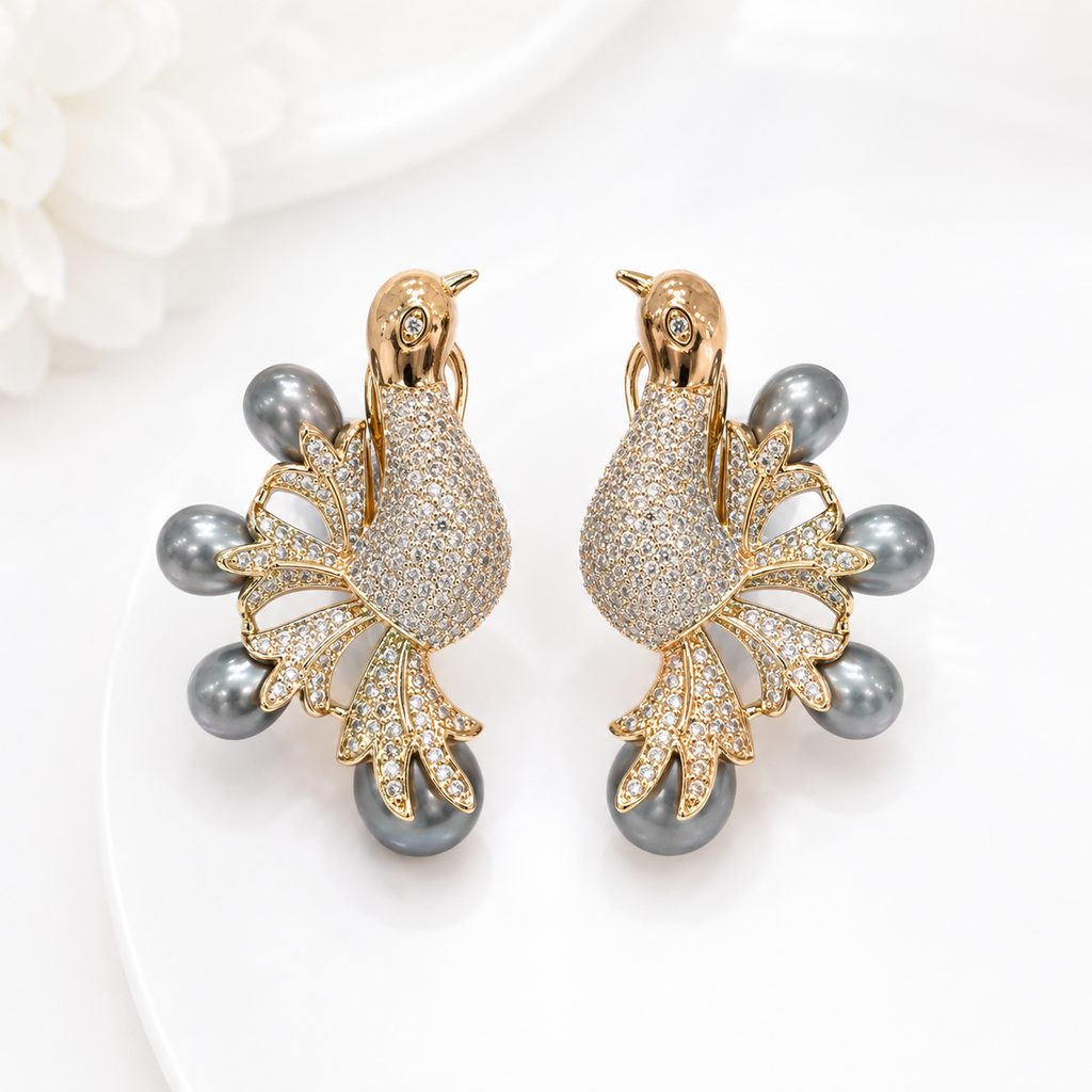 Luxury Peacock Crystal Pearl Earrings