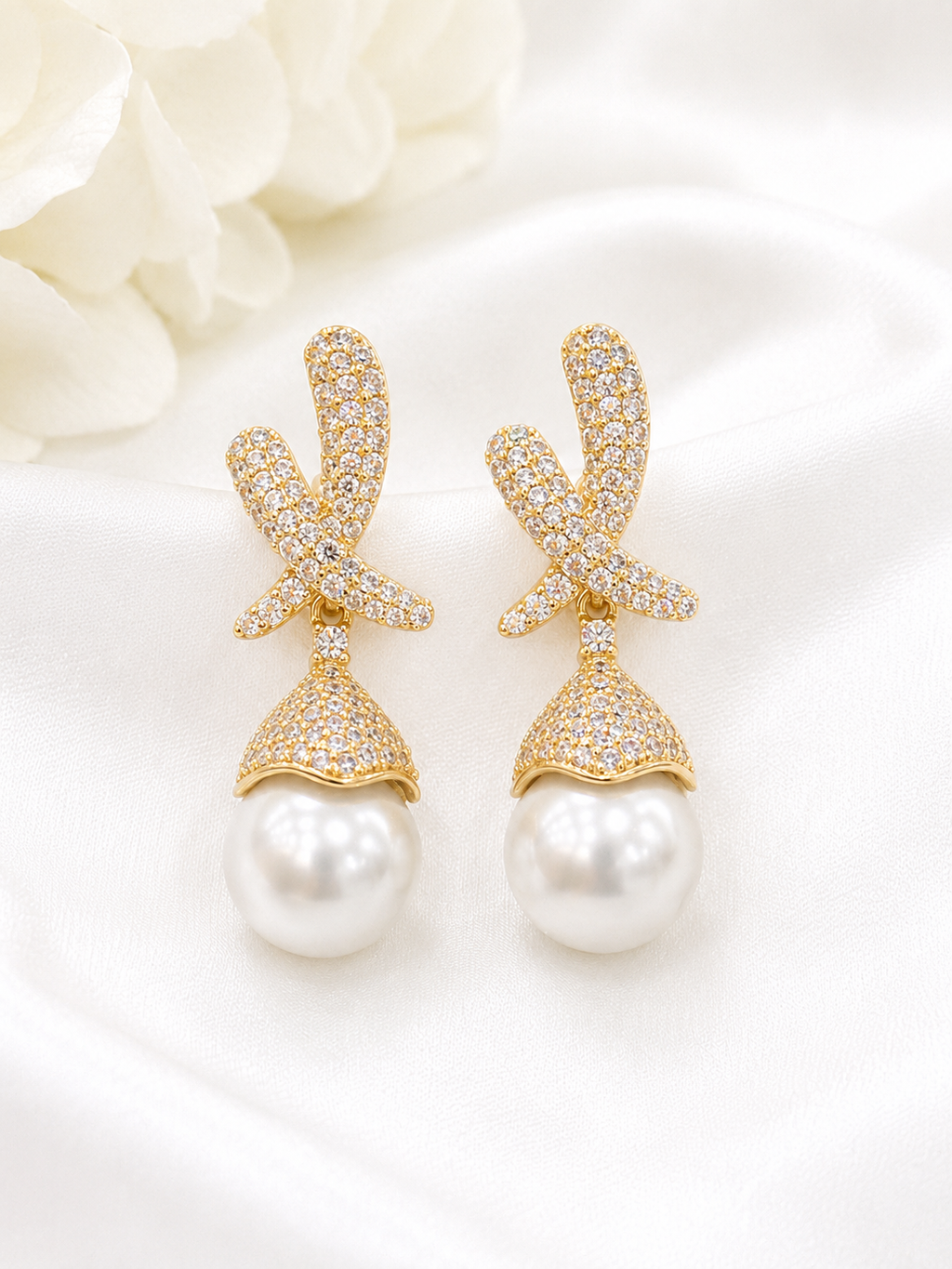 Luxury Pearl Bow Drop Earrings