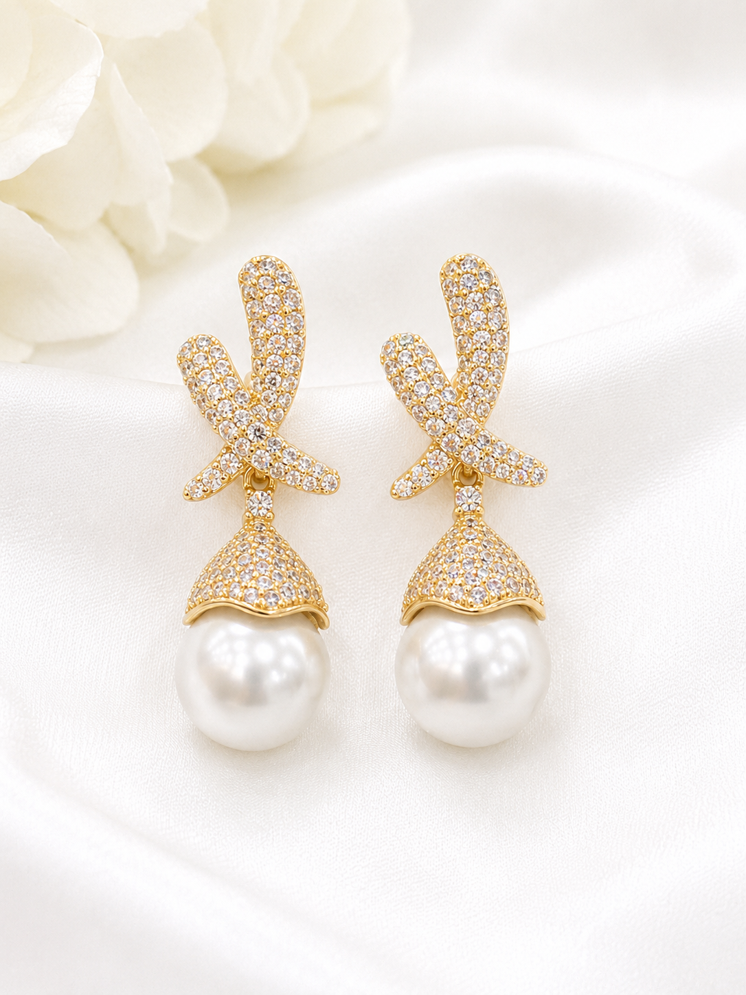 Luxury Pearl Bow Drop Earrings