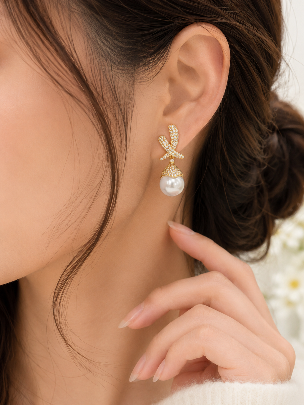 Luxury Pearl Bow Drop Earrings