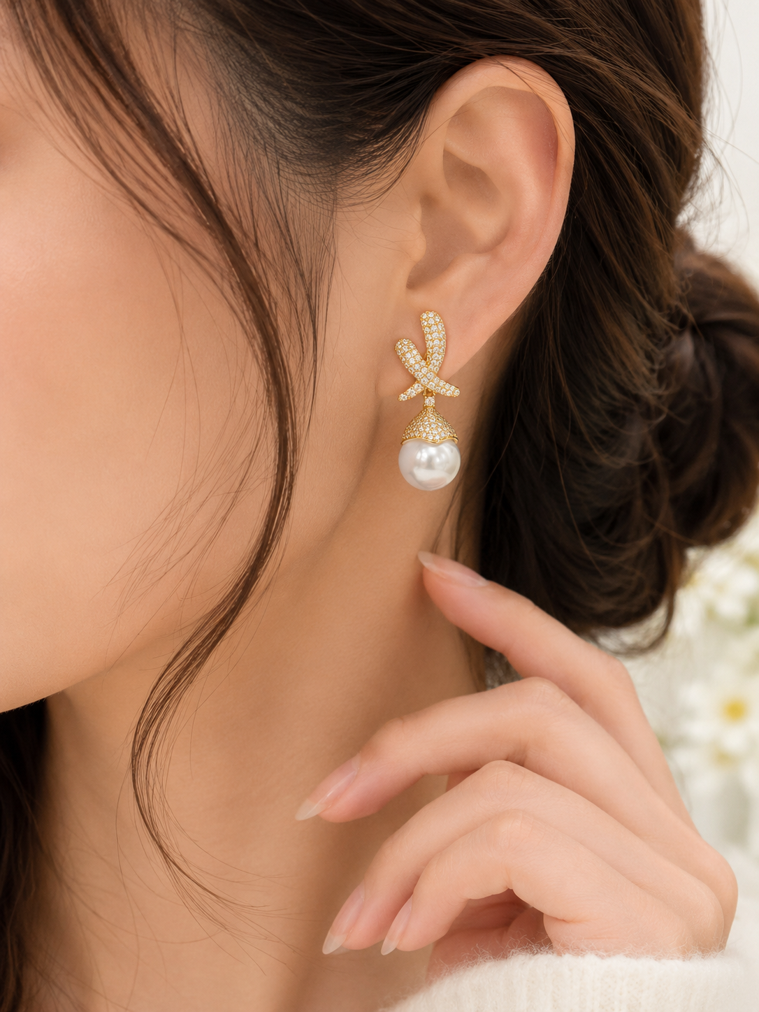 Luxury Pearl Bow Drop Earrings
