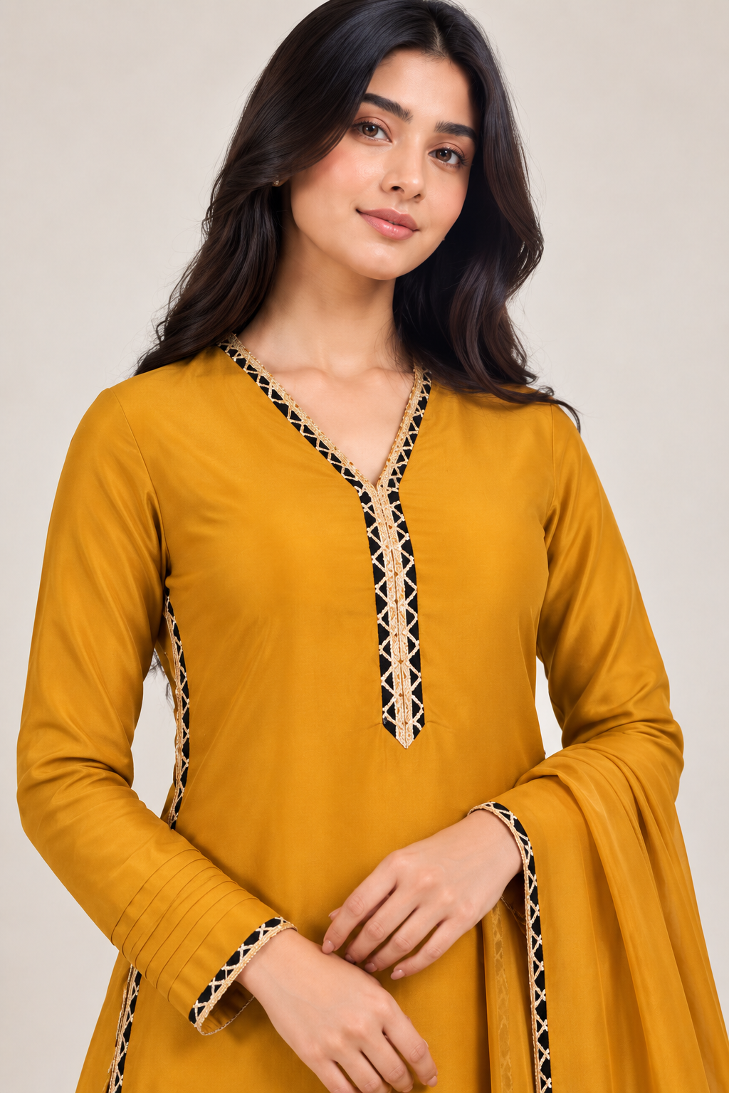Custom Mustard Chatta Patti Lace Outfit – Your Colour, Your Fabric