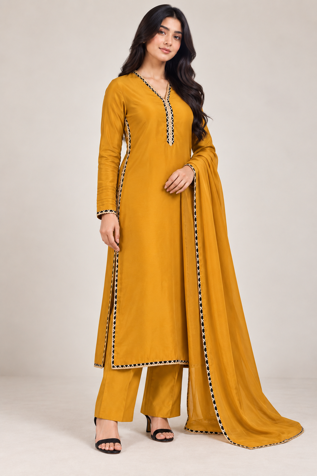 Custom Mustard Chatta Patti Lace Outfit – Your Colour, Your Fabric