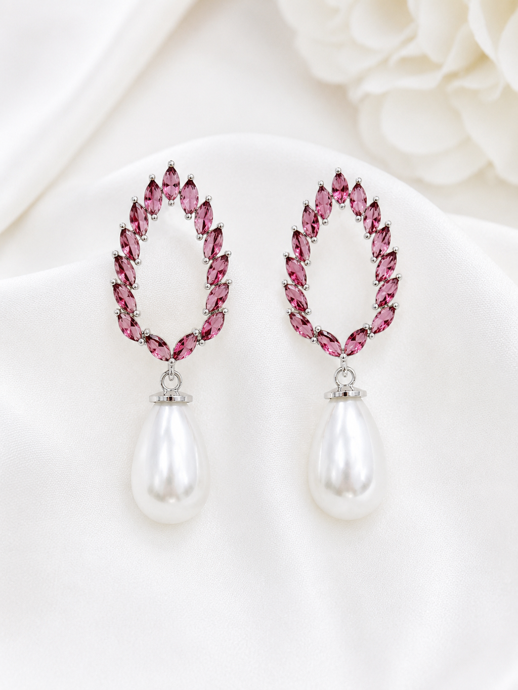 Pink Crystal Pearl Drop Earrings