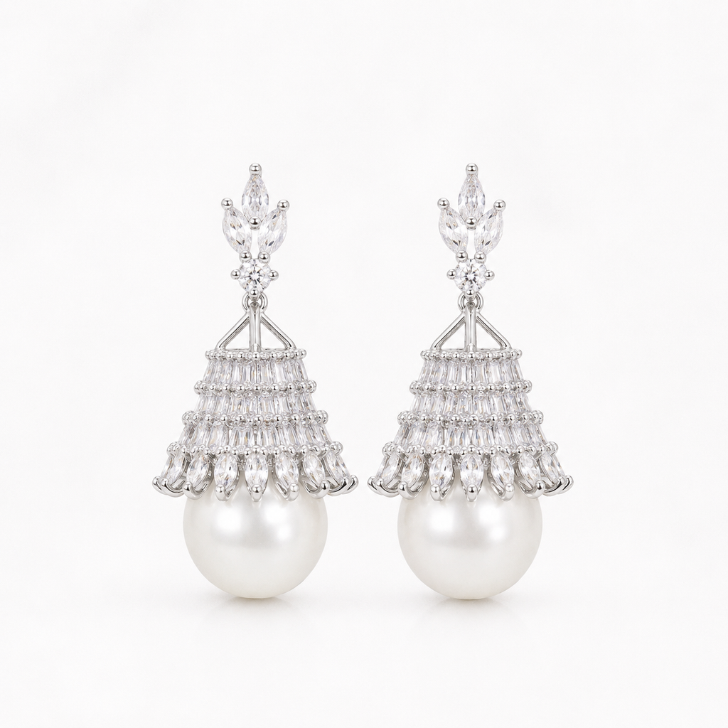 Sparkling Pearl Drop Earrings