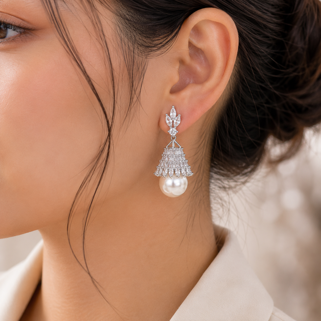 Sparkling Pearl Drop Earrings