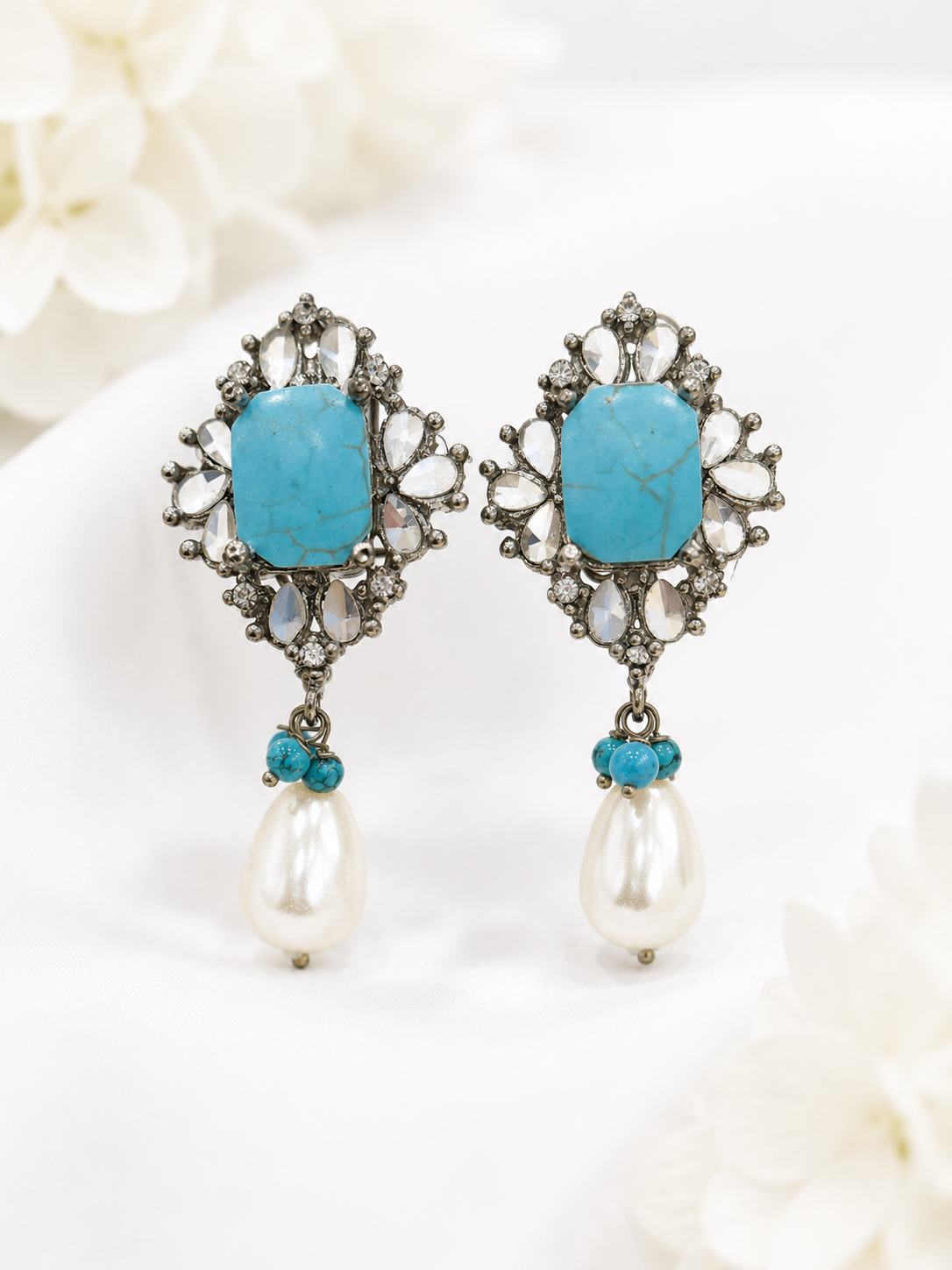 Vintage Turquoise Pearl Drop Earrings
