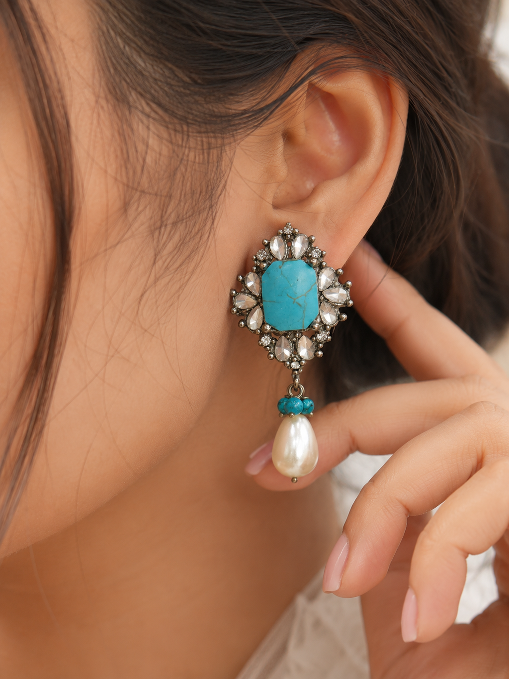 Vintage Turquoise Pearl Drop Earrings
