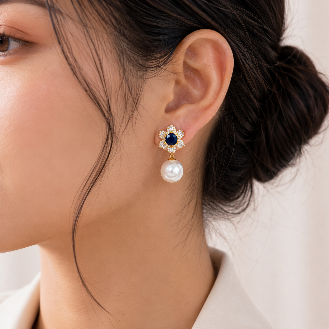 Floral Pearl Drop Earing